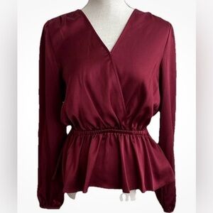 NWT Michael Kors Women's Burgundy Wrap-Style Peplum Blouse Size S